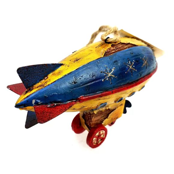 Rare Ornament Figure Zeppelin Aircraft Blimp Propeller Snowman Pilot Rustic Aged - Picture 4 of 10